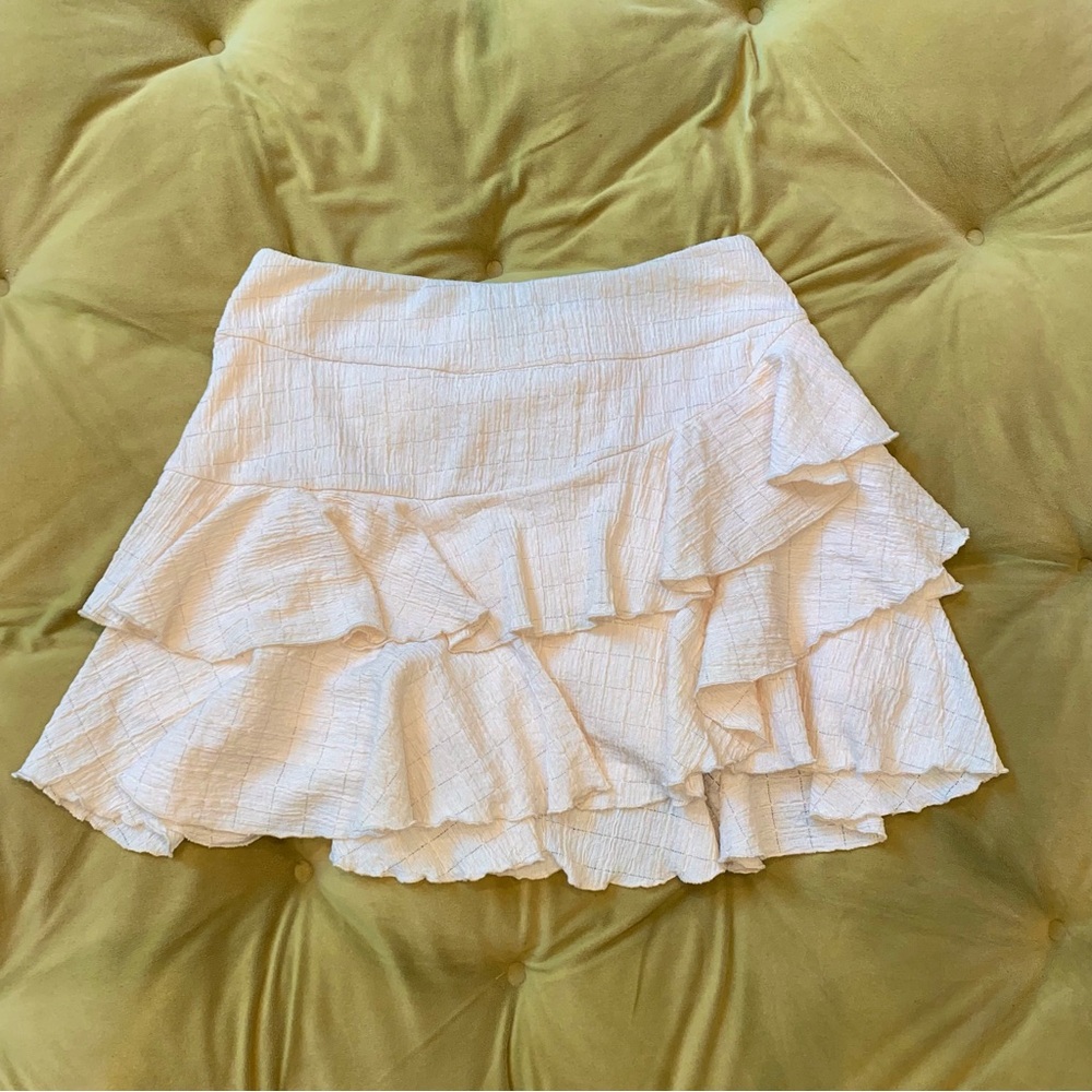 Cream White Ruffled Mini Skirt